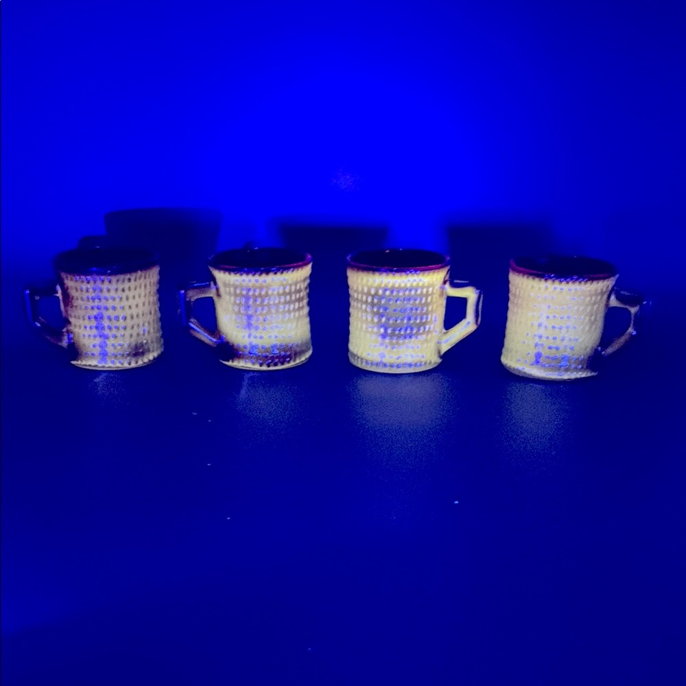Vintage Set Of 4 Ruby Red Pressed Cadmium Glass Mugs